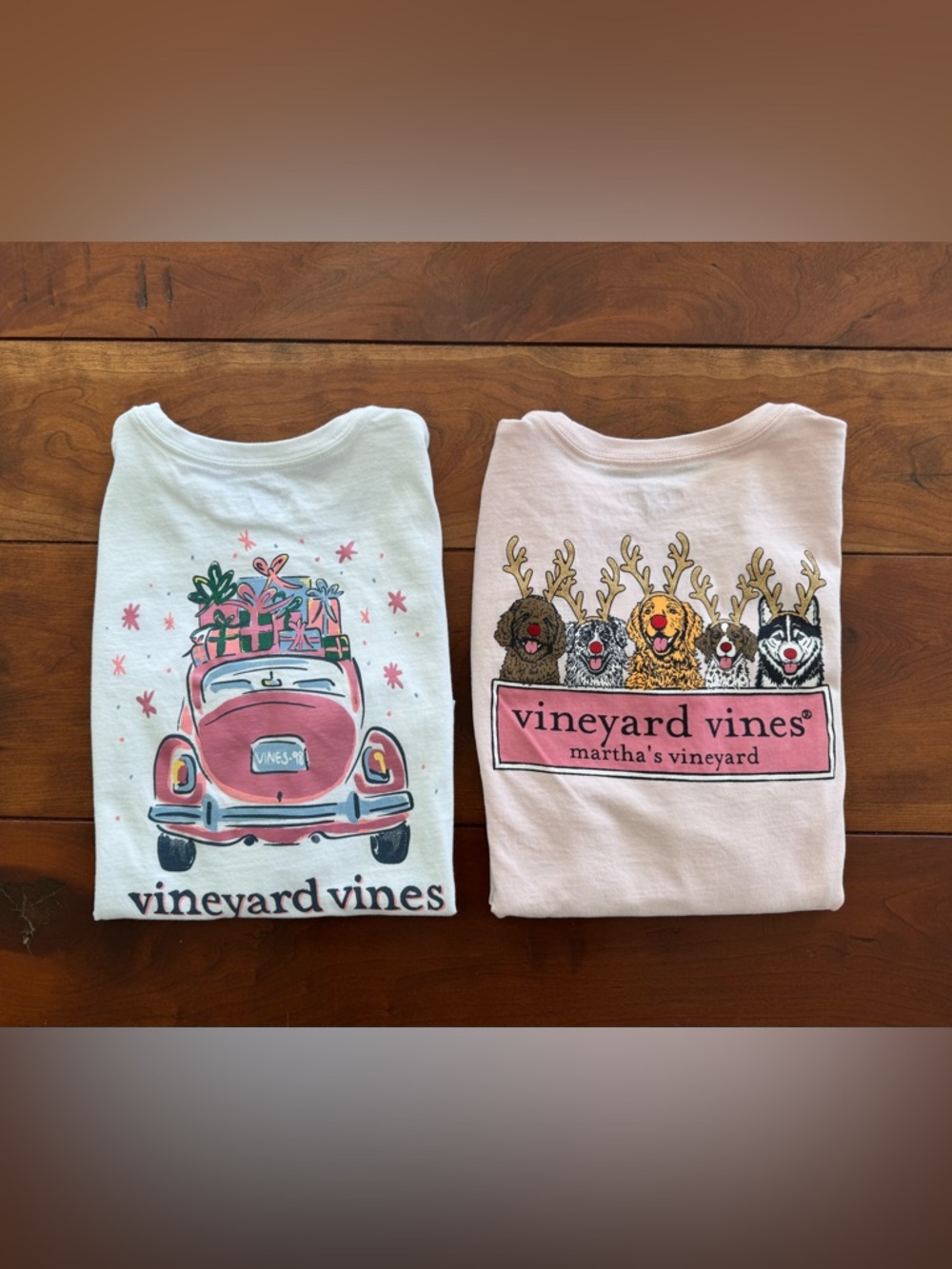 Vineyard Vines Kids Pink & White Holiday Graphic Tees